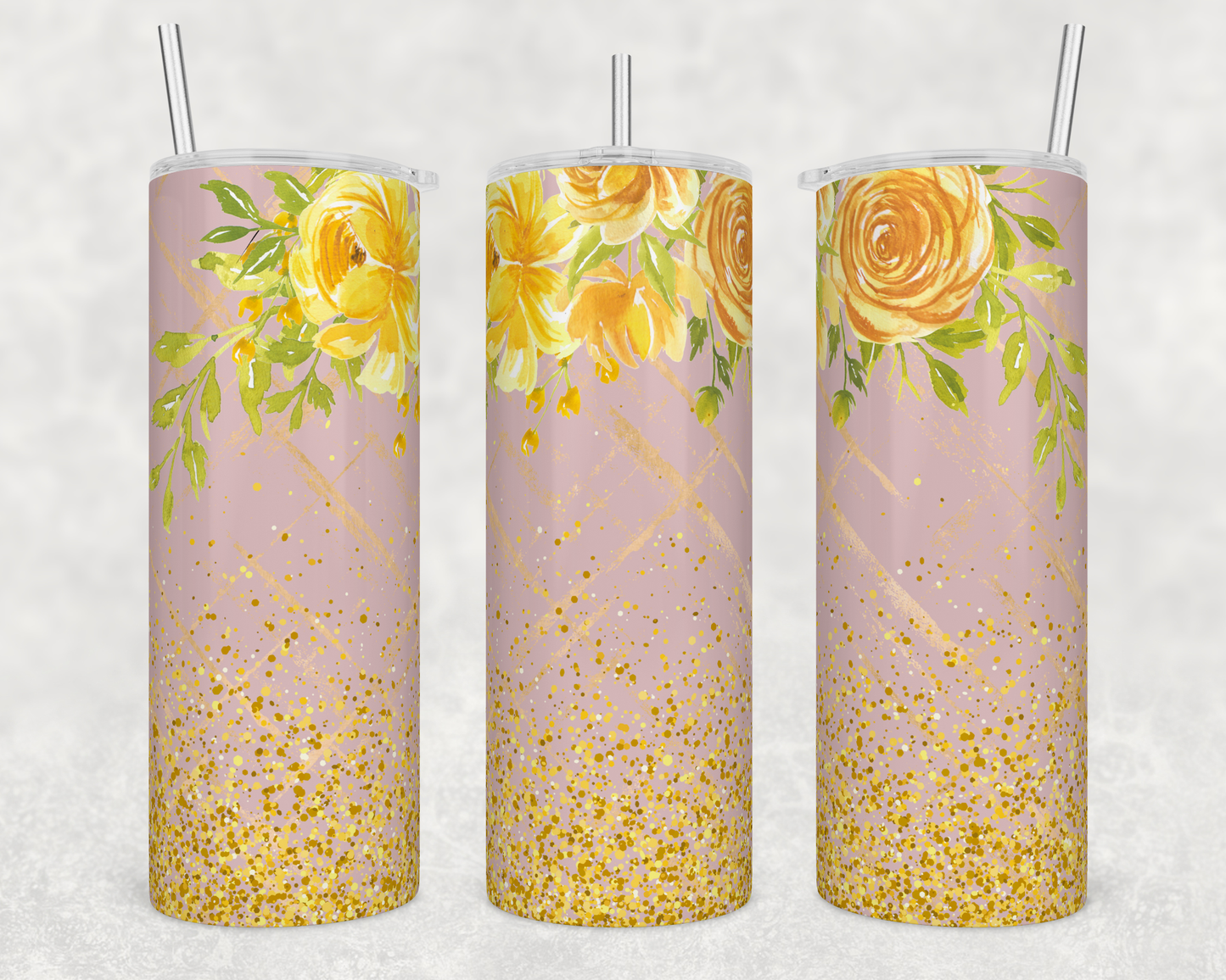 20oz Stainless Steel Tumbler - Yellow Roses