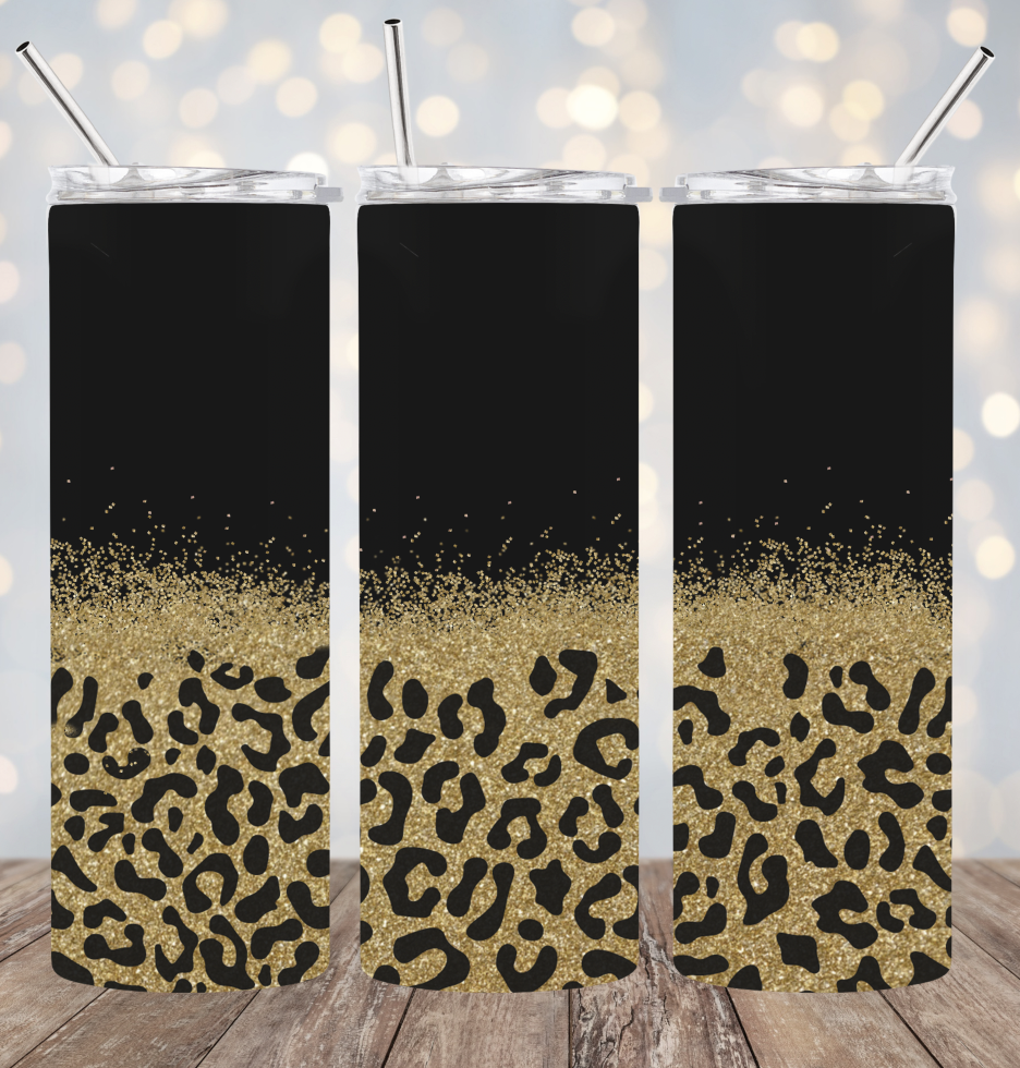 20oz Stainless Steel Tumbler -Black and Leopard