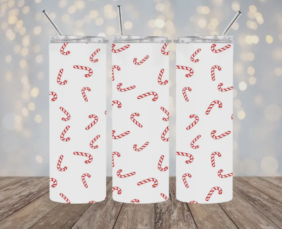 20 oz Stainless Steel Tumbler - Christmas Candy Canes