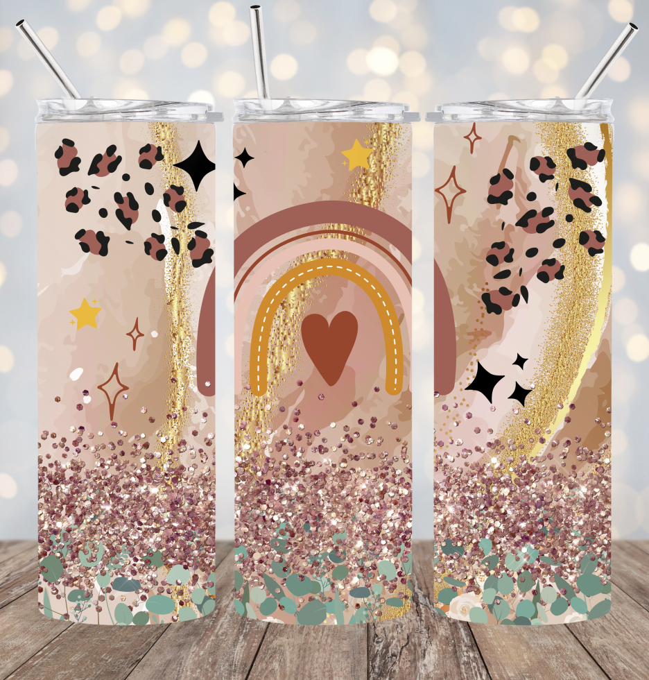 20oz Stainless Steel Tumbler - Rose Gold Rainbow Design