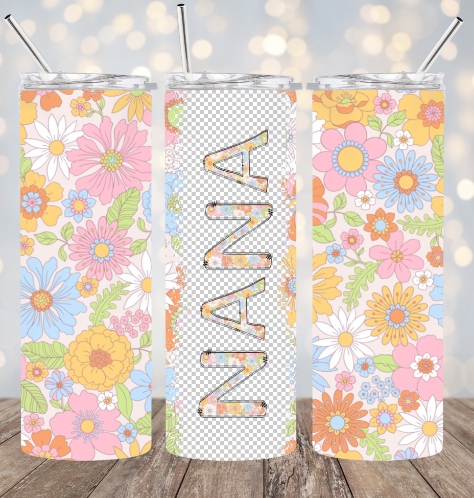 20oz Stainless Steel Tumbler -Nana (light flowers)