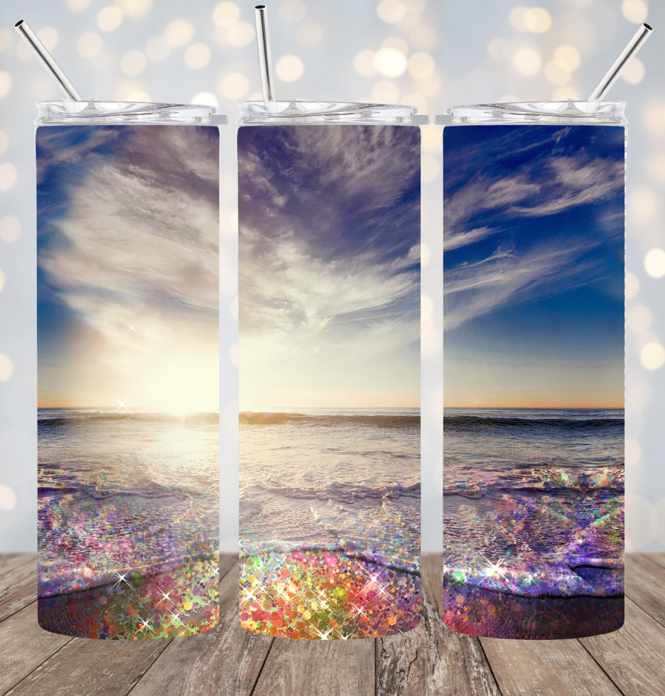 20oz Stainless Steel Tumbler -  Glitter Ocean Design