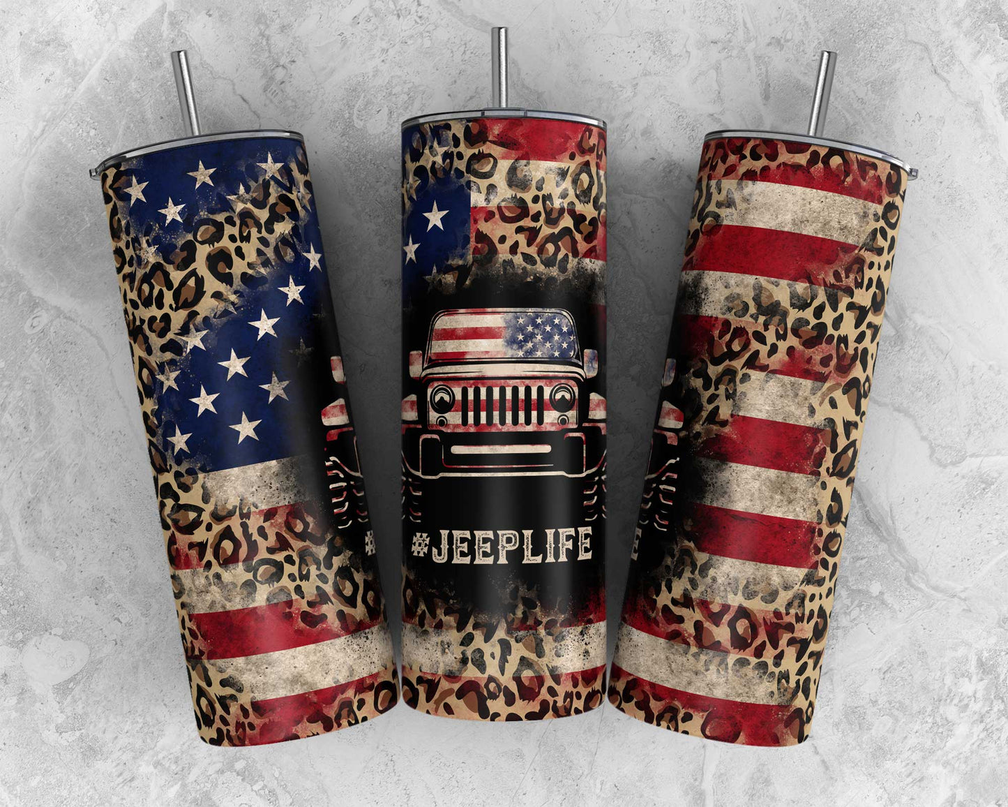 20oz Stainless Steel Tumbler  Jeep Life w/American Flag