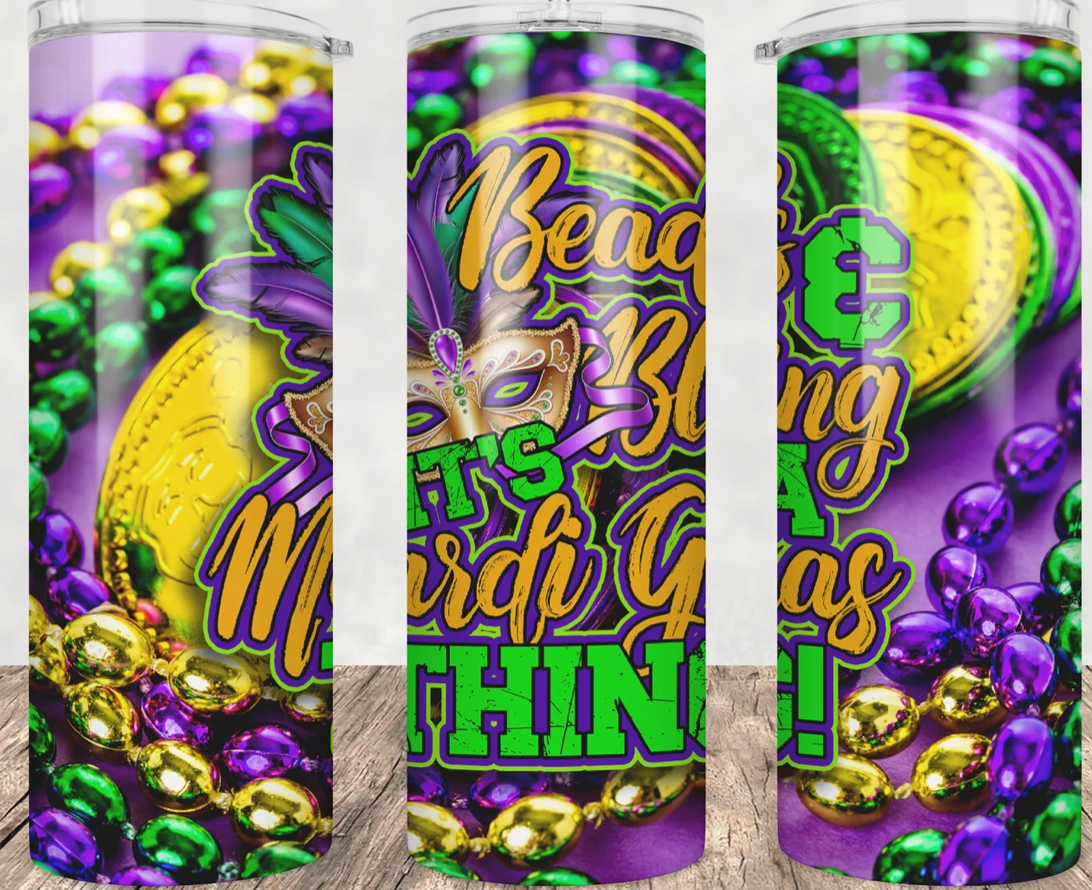 20oz Stainless Steel Tumbler - Bling- It's Mardi Gras