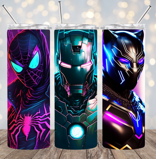 20oz Stainless Steel Tumbler - Spiderman+Panther+Iron