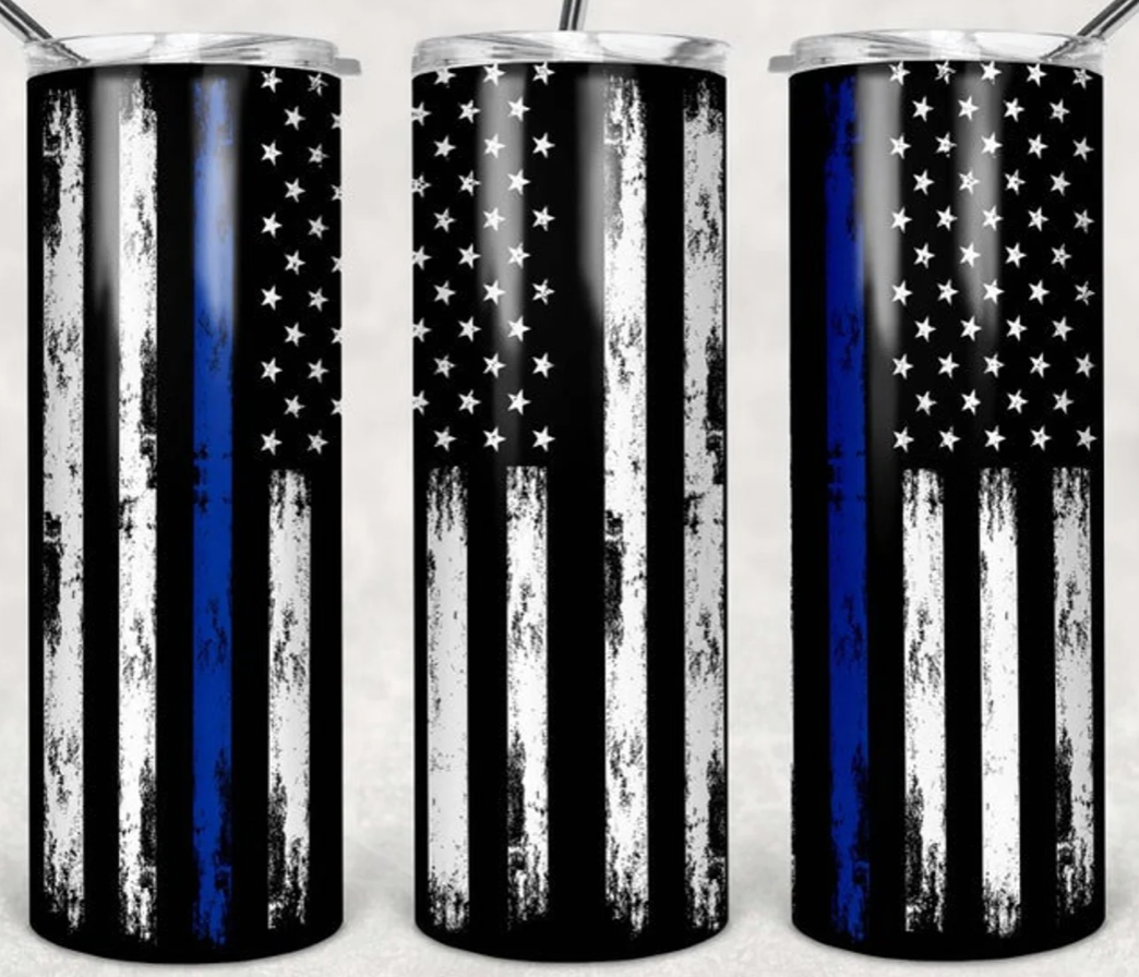 20oz Stainless Steel Tumbler - Police Blue Line