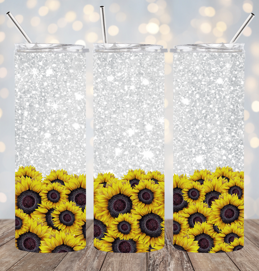 20oz Stainless Steel Tumbler - Silver w/ Sunflowers