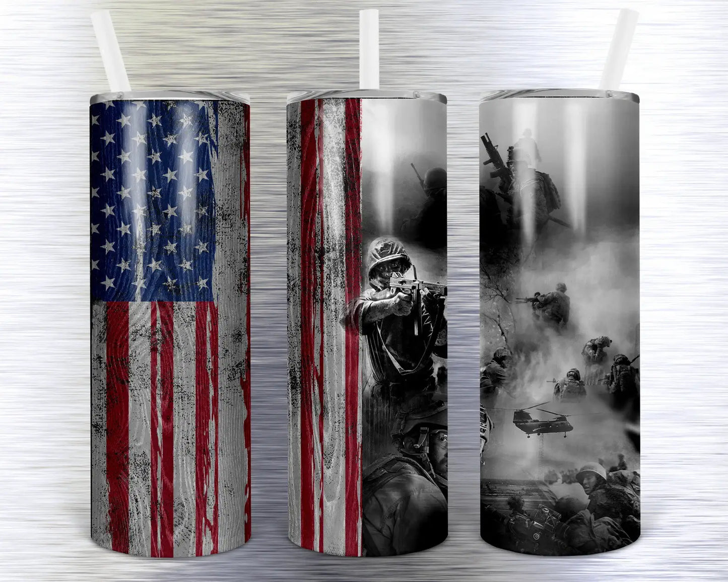 20oz Stainless Steel Tumbler - Military Smoke w/ Flag