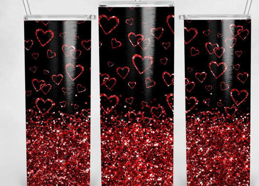 20 oz Stainless Steel Tumbler - Valentine's Hearts-Red/Black