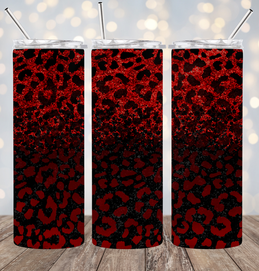 20oz Stainless Steel Tumbler - Red/Black Leopard Print