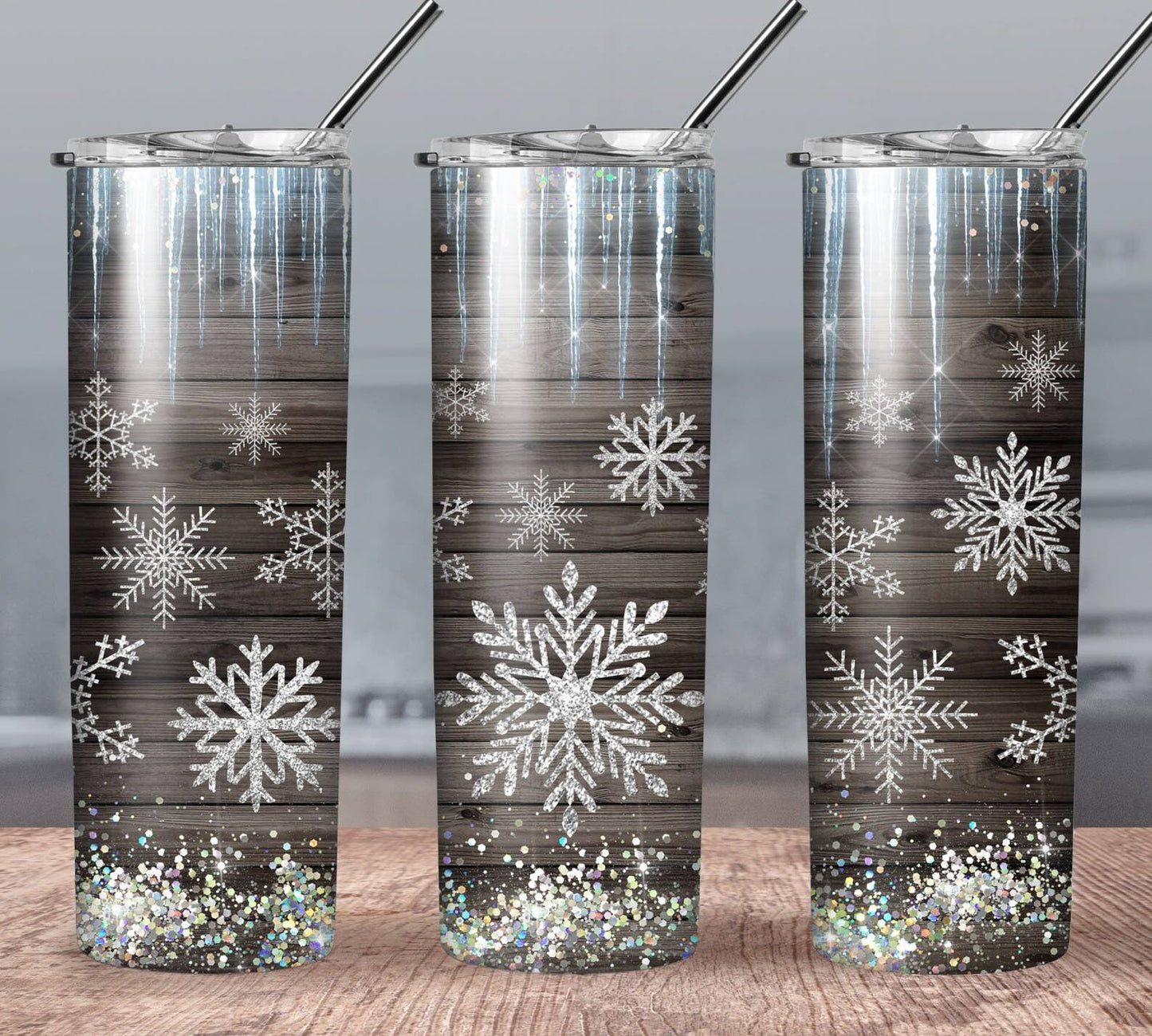 20 oz Stainless Steel Tumbler - Christmas Snowflakes