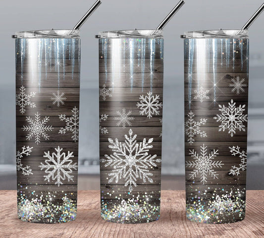 20 oz Stainless Steel Tumbler - Christmas Snowflakes