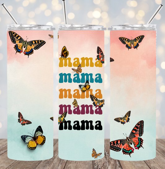 20oz Stainless Steel Tumbler -Mama w/ Butterflies