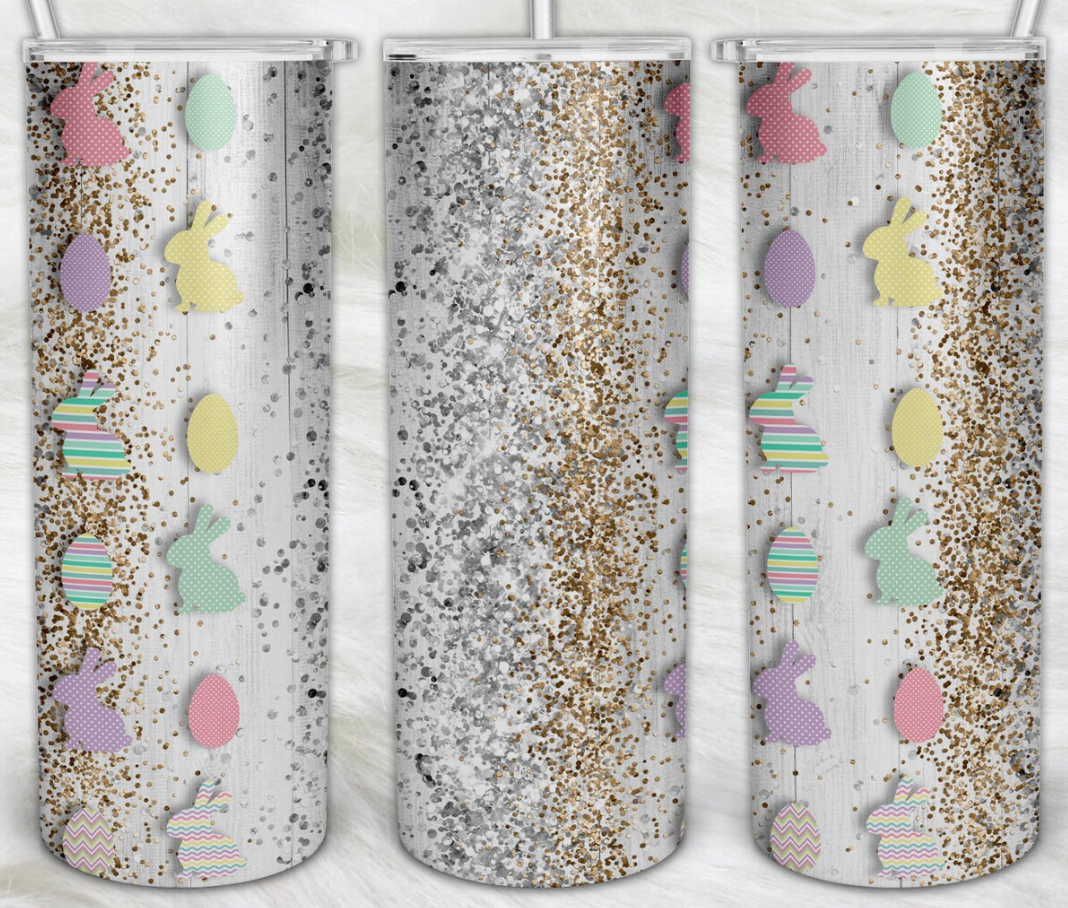 20oz Stainless Steel Tumbler - Easter Eggs and Bunny