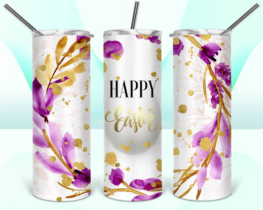 20oz Stainless Steel Tumbler - Happy Easter w/Flowers