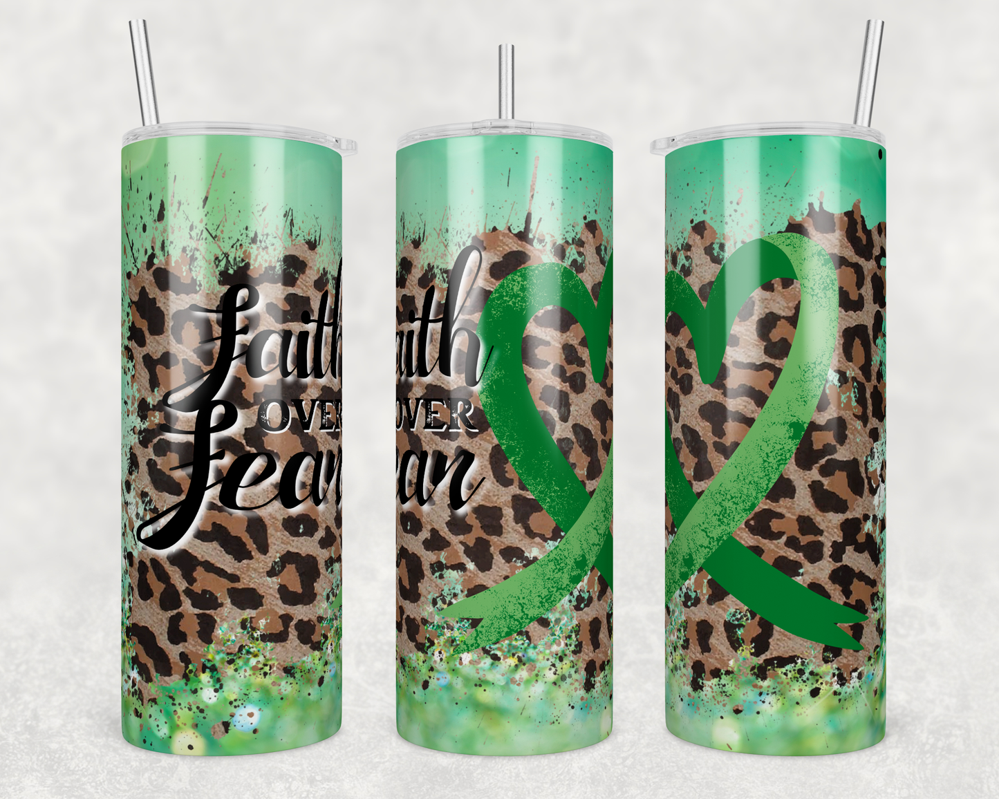 20 oz Stainless Steel Tumbler -  Green Faith over Fear