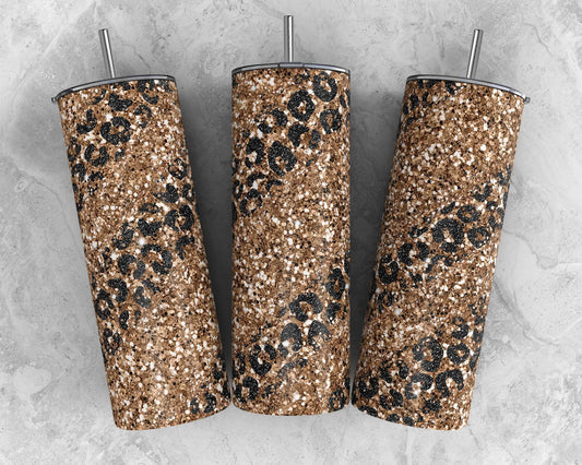 20oz Stainless Steel Tumbler - Leopard Print w/Gold