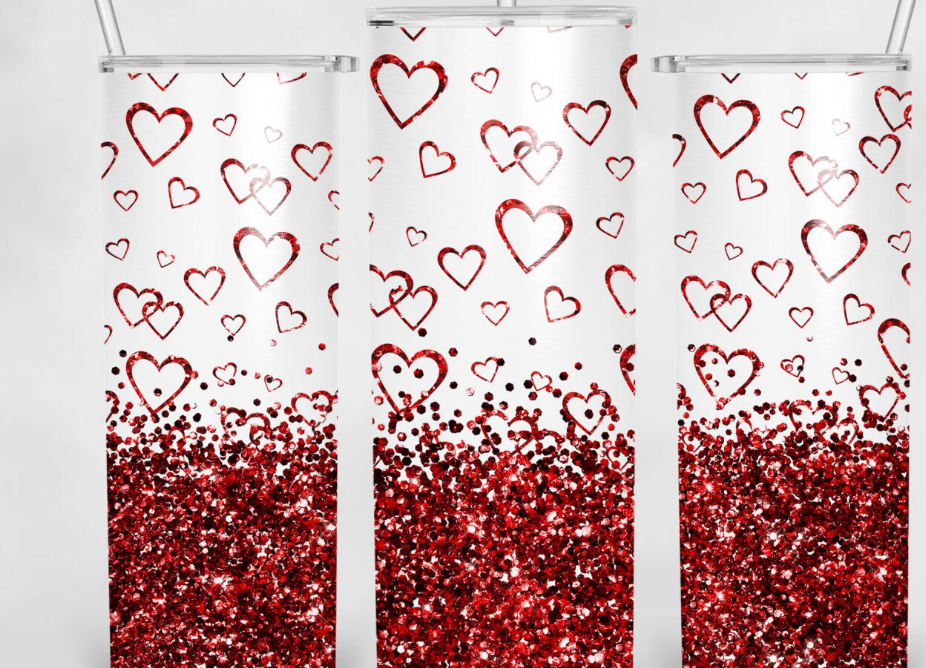 20 oz Stainless Steel Tumbler - Valentine Hearts - White/Red