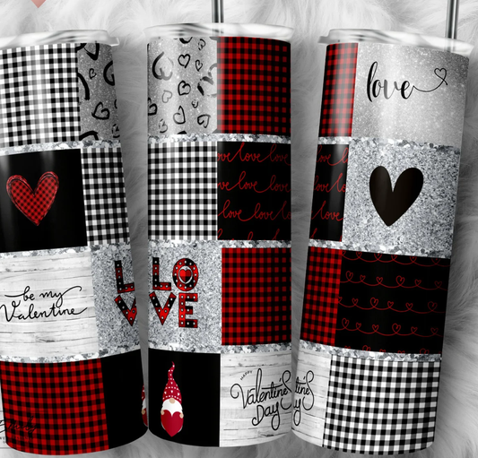 20 oz Stainless Steel Tumbler - Valentine's Day - Love/Plaid