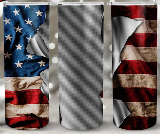 20oz Stainless Steel Tumbler - Flag open with Metal