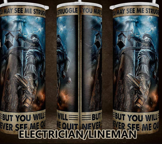 20oz Stainless Steel Tumbler - Electrician/Lineman