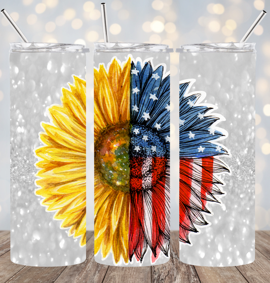 20oz Stainless Steel Tumbler - Sunflower/Flag