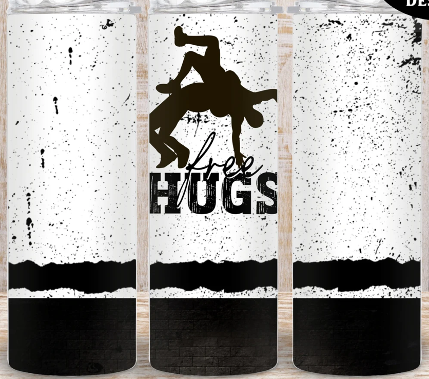 20oz Stainless Steel Tumbler - Wrestling - Free Hugs