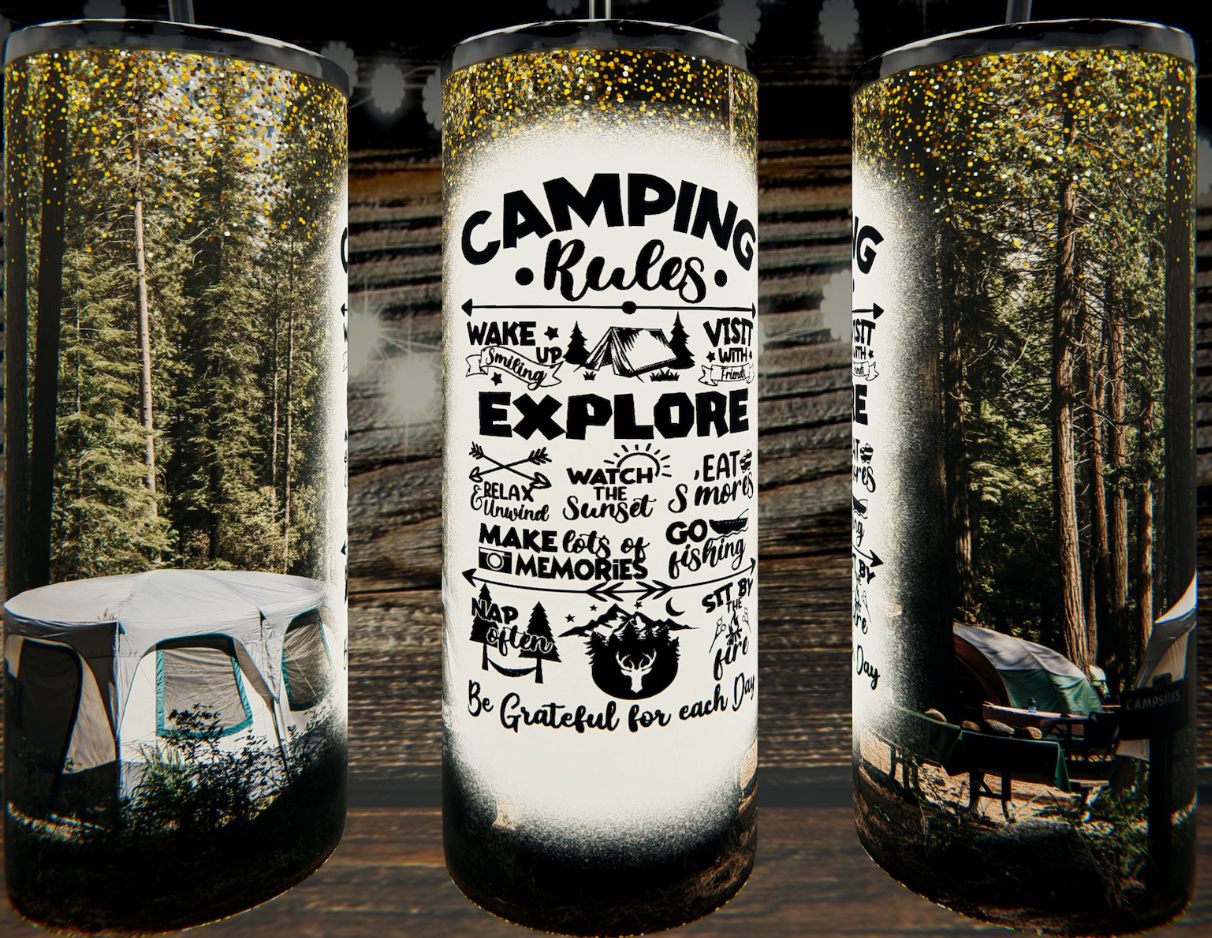 20oz Stainless Steel Tumbler - Camping Rules