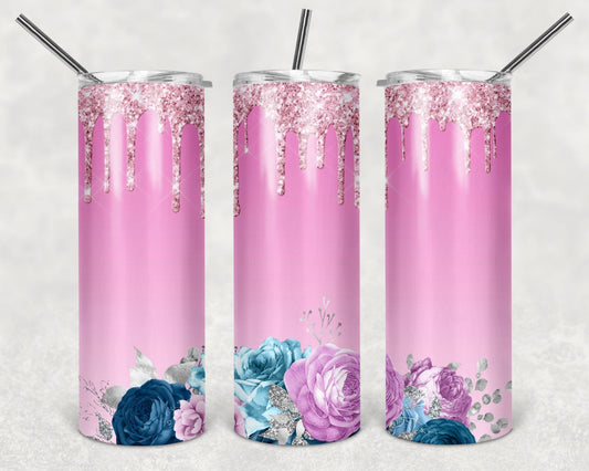 20oz Stainless Steel Tumbler - Pink Flowers