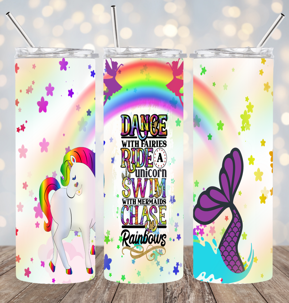 20oz Stainless Steel Tumbler - Dance Rainbows Unicorns