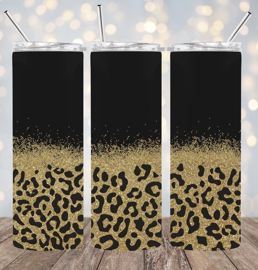 20oz Stainless Steel Tumbler -Black and Leopard