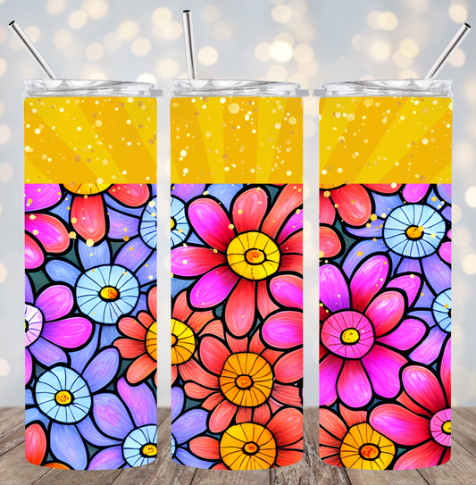 20oz Stainless Steel Tumbler - Colorful Flowers