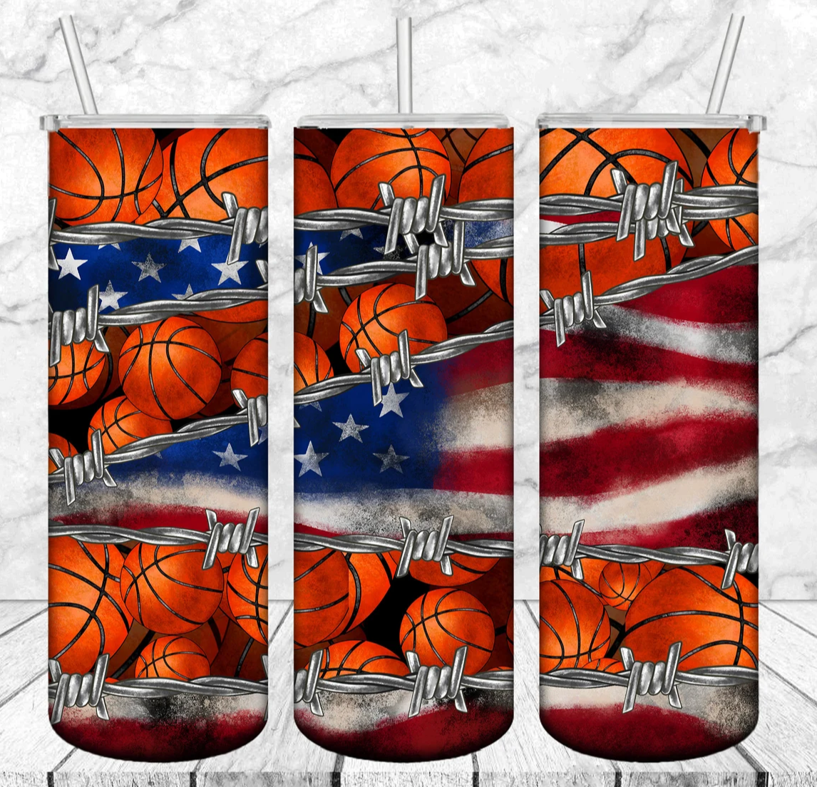 20oz Stainless Steel Tumbler - Basketball w/Flag