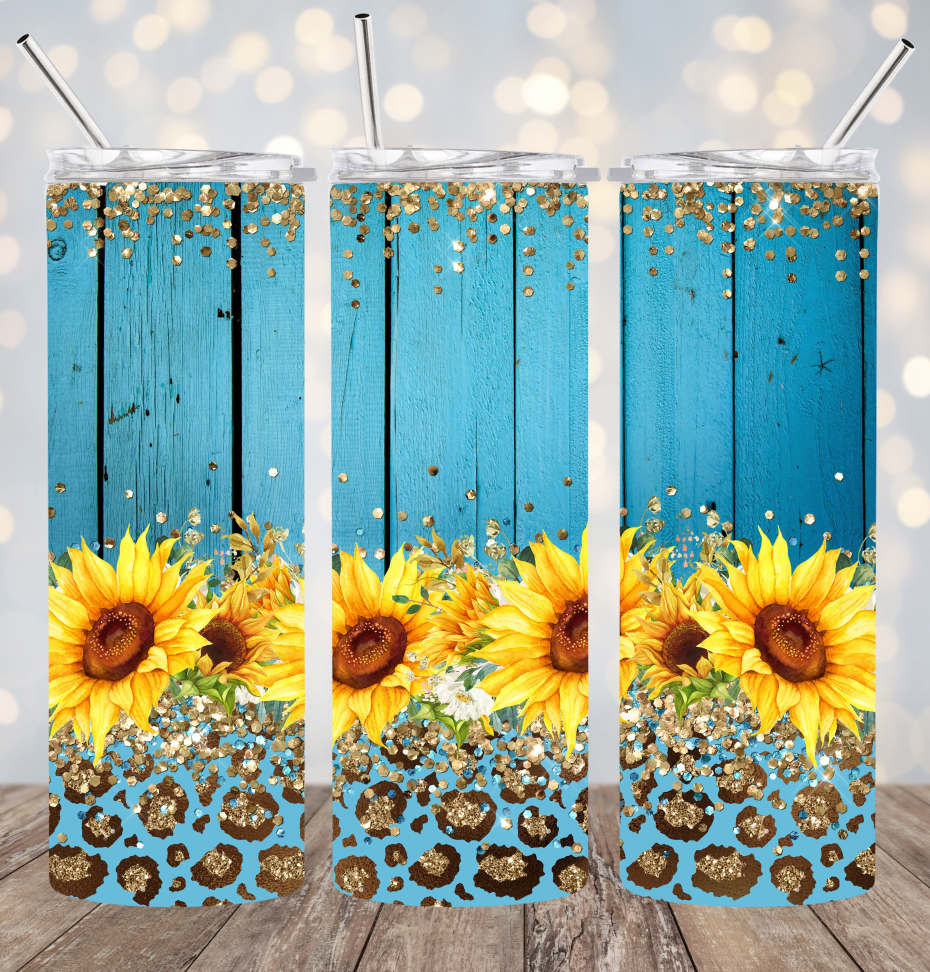 20oz Stainless Steel Tumbler - Teal Sunflower Fence