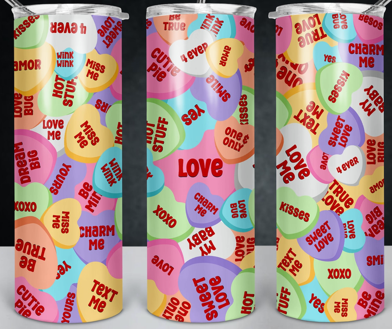 20 oz Stainless Steel Tumbler -Valentine Conversation Hearts