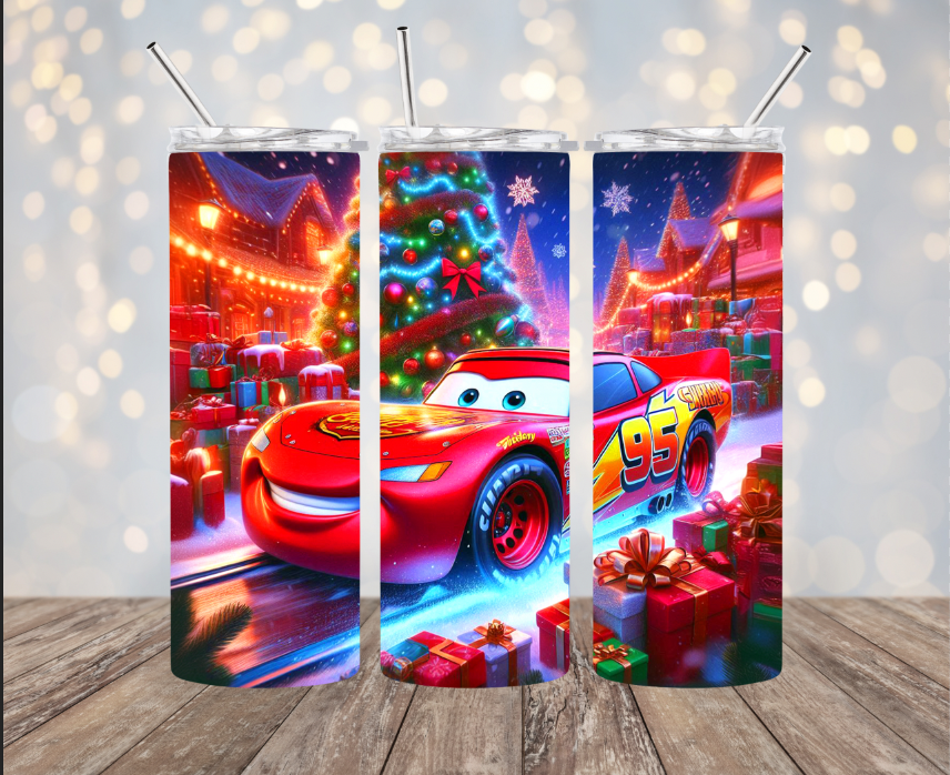 20 oz Stainless Steel Tumbler - Christmas - Cars