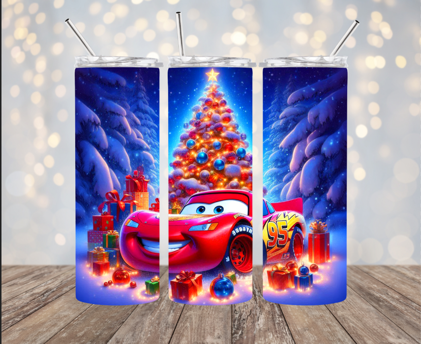 20 oz Stainless Steel Tumbler - Christmas - Cars