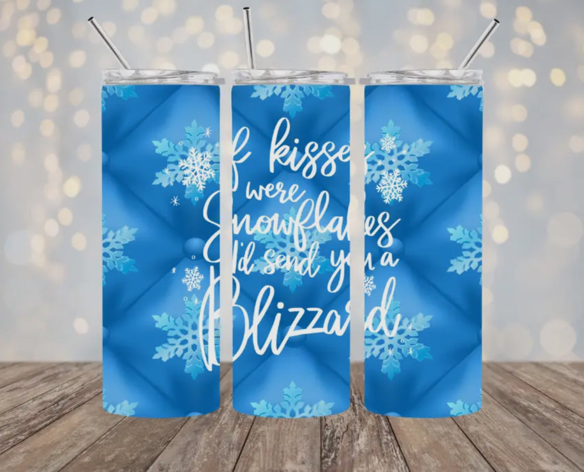 20 oz Stainless Steel Tumbler - Christmas - Snow/Kisses