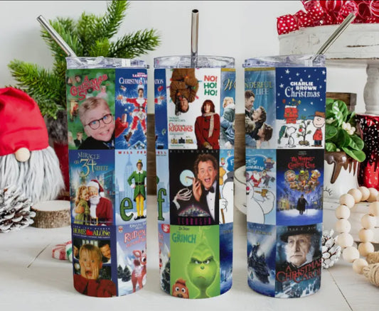 20 oz Stainless Steel Tumbler - Christmas - Movie Collage