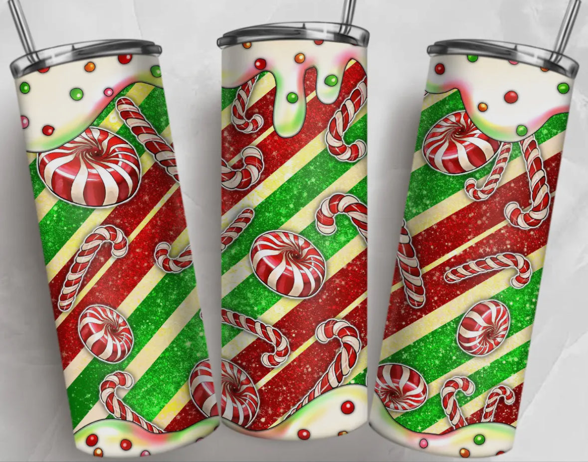 20 oz Stainless Steel Tumbler - Christmas -  Candy Cane