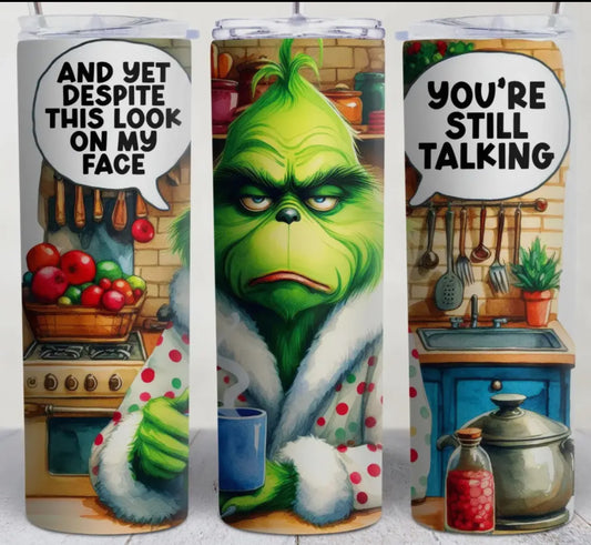 20oz - Tumbler or Bluetooth Tumbler - Grinch - Look on Face