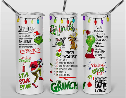 20 oz Stainless Steel Tumbler - Christmas Grinch Collage