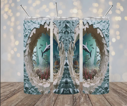 20oz Stainless Steel Tumbler - 3D Effect - Shark
