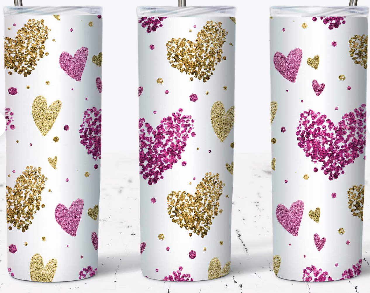 20 oz Stainless Steel Tumbler - Valentine's Glitter