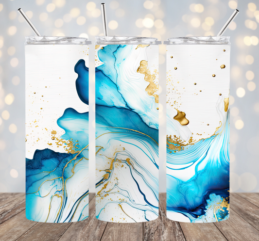 20 oz Stainless Steel Tumbler - Gold and Blue Marble