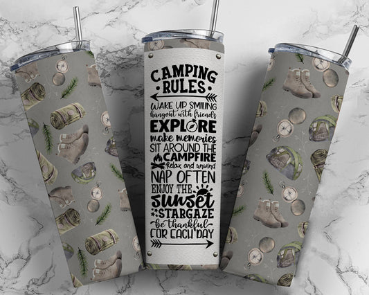 20oz Stainless Steel Tumbler - Camping Rules