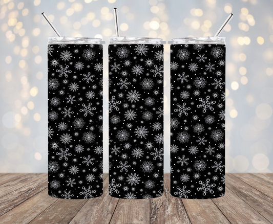 20 oz Stainless Steel Tumbler - Black and White Snowflakes