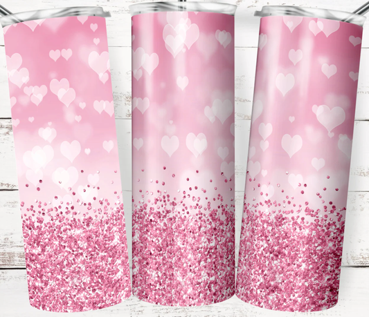 20 oz Stainless Steel Tumbler - Pink Valentine Hearts