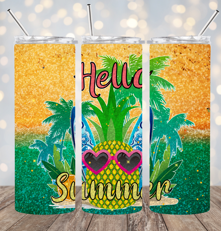 20oz Stainless Steel Tumbler - Hello Summer