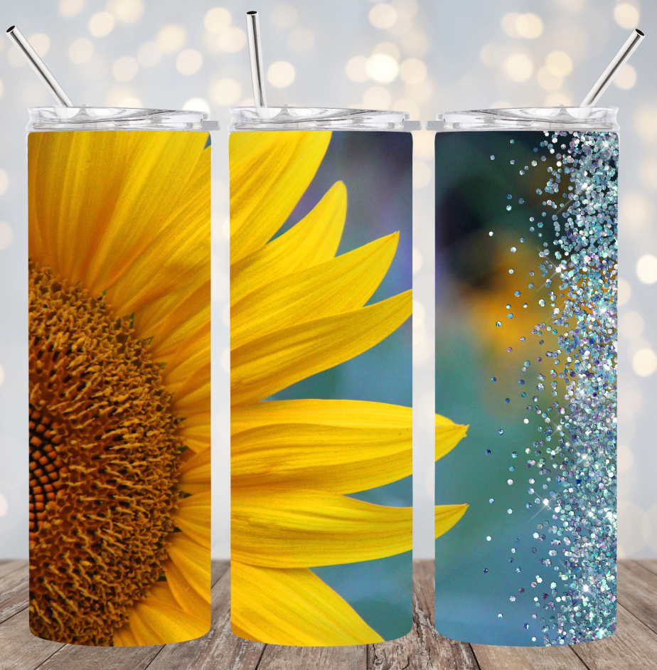 20oz Stainless Steel Tumbler - Sunflower Glitter